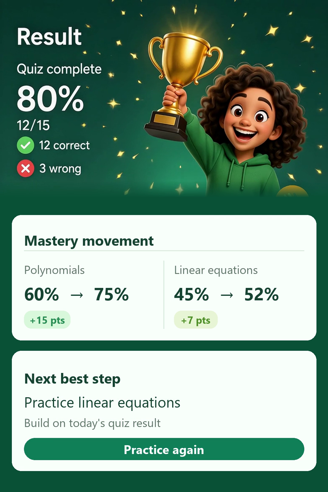 Kylr quiz result screen