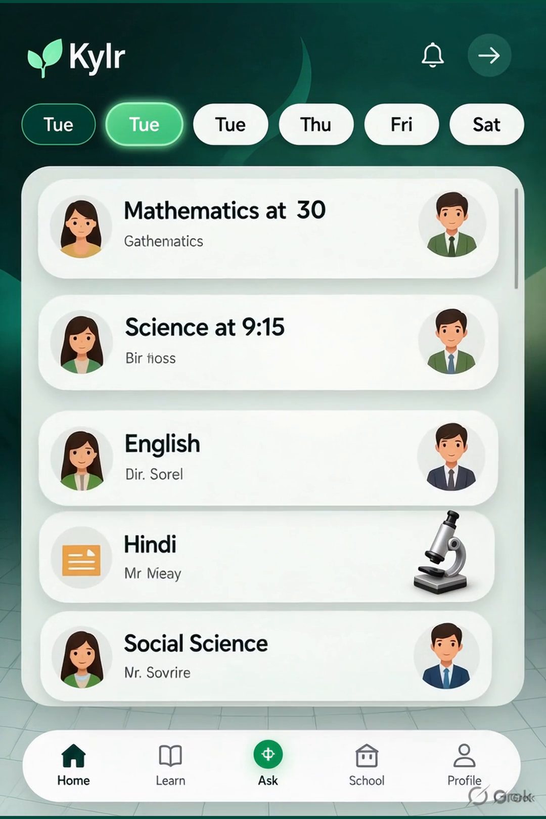Kylr daily class schedule screen